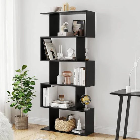 Function Home 5-Tier Bookshelf, Wooden S-Shaped Bookcase